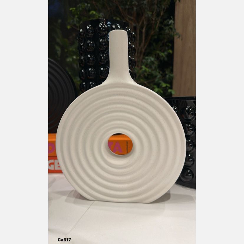 Jarron blanco textura circulo ceramica  21cm* 28,2cm