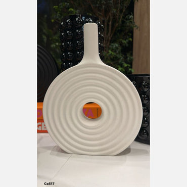 Jarron blanco textura circulo ceramica  21cm* 28,2cm