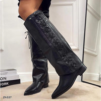 Bota caña alta negro doblez detalle cordon tacon 3cm  2P9A-X3477-07  C-120