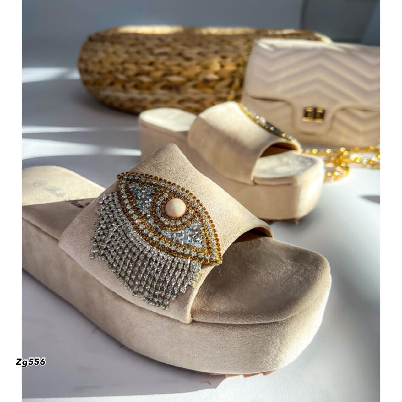 Sandalia beige aplique suela 6cm  W265  C-92