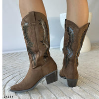 Bota texana café oscuro detalles tacon 6cm  A9998   C-79