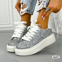 Tenis blanco apliques plateado suela 5cm  9290  C-36