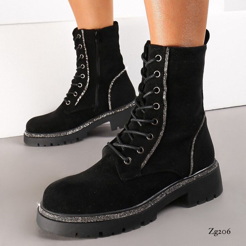 Bota negro apliques brillantes suela 4cm  A9528  C-13