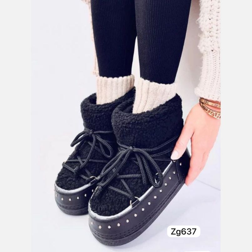 Botin negro tipo nieve apliques dorado  NB617  C-77