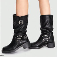 Bota negro detalle correas hebilla plateado tacon 4cm  AA4-AX1597-01  C-8