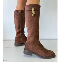 Bota caña alta café detalle dorado tacon 4cm   HX3373-C1799
