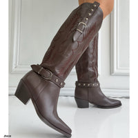 Bota texana café detalle correa apliques plomo tacon 6cm  HX3168-C1776