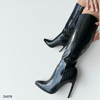 Bota caña alta negro textura tacon puntilla 10cm   HX3116-C1137