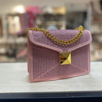 Bolso rosa apliques brillantes detalle cadena dorada 20cm* 17cm* 5cm  3038#  C-B