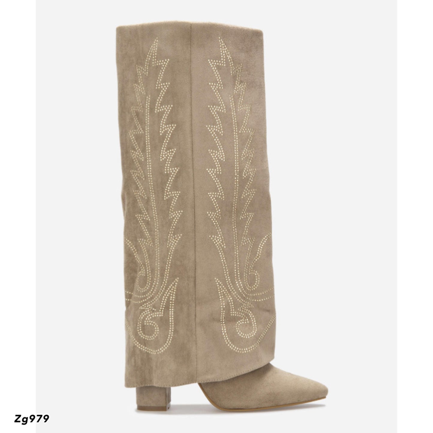 Bota texana beige doblez apliques dorado tacon 9cm 7675A   C-48