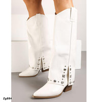 Bota texano blanco doblez apliques plateado tacon 6cm  AA8D-X23055-15  C-10