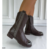 Botin café apliques plateado suela 4cm  HX3128-C1159
