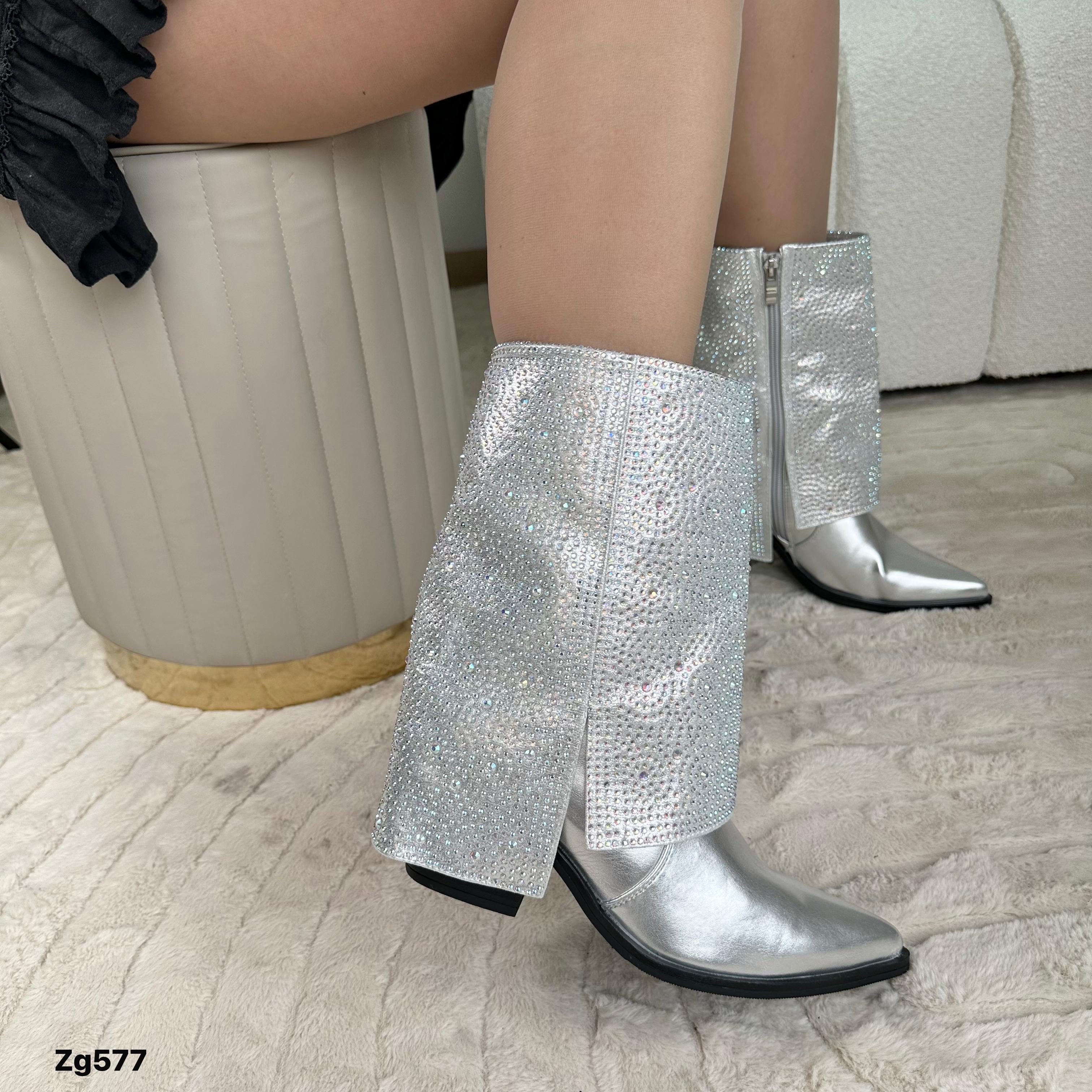 Botin plateado doblez apliques brillantes tacon 7cm 52011 C-70