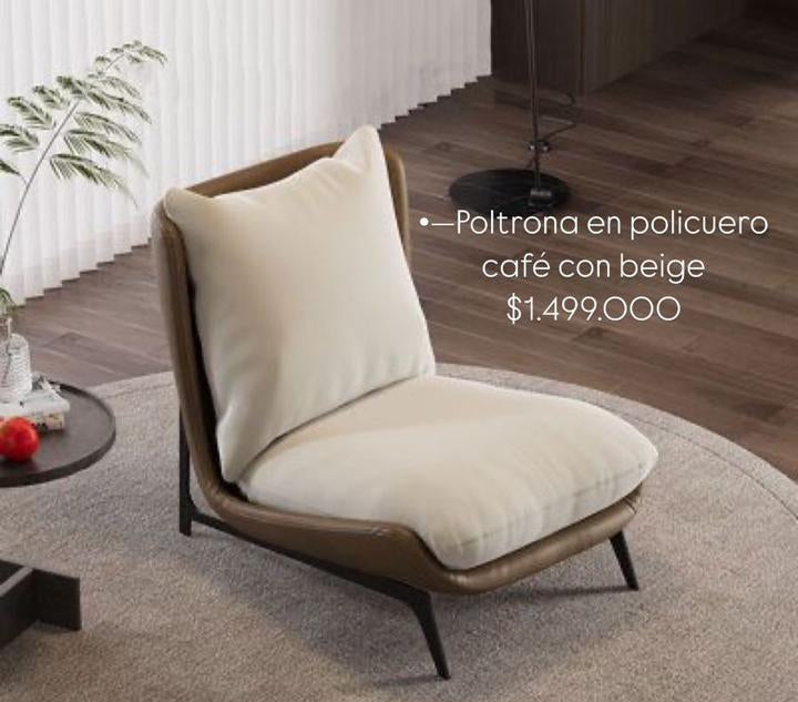 Silla poltrona policuero beige-café  67cm* 78cm* 75cm