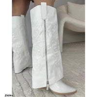 Bota texana blanco doblez detalle cierre tacon 7cm  255-026