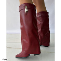 Bota caña alta vino tinto doblez detalle plateado tacon 9cm   AA9B-X3216-58   C-133