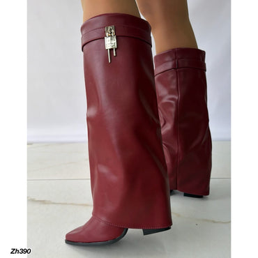 Bota caña alta vino tinto doblez detalle plateado tacon 9cm   AA9B-X3216-58   C-133