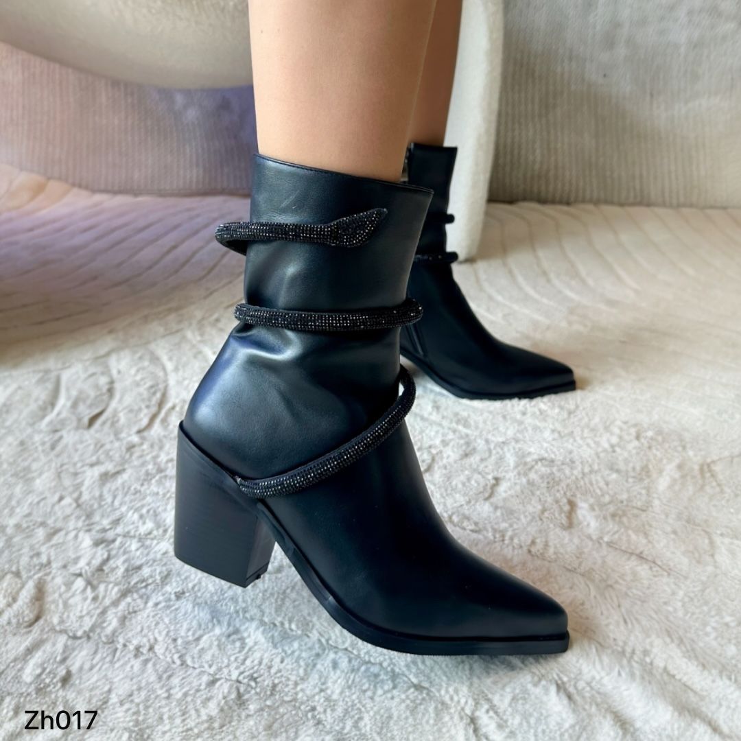 Botin texano negro apliques brillante tacon 8cm  HX3095-C1101