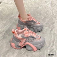 Tenis gris detalles rosado y malla aplique plateado suela plataforma 6cm  339  C-2
