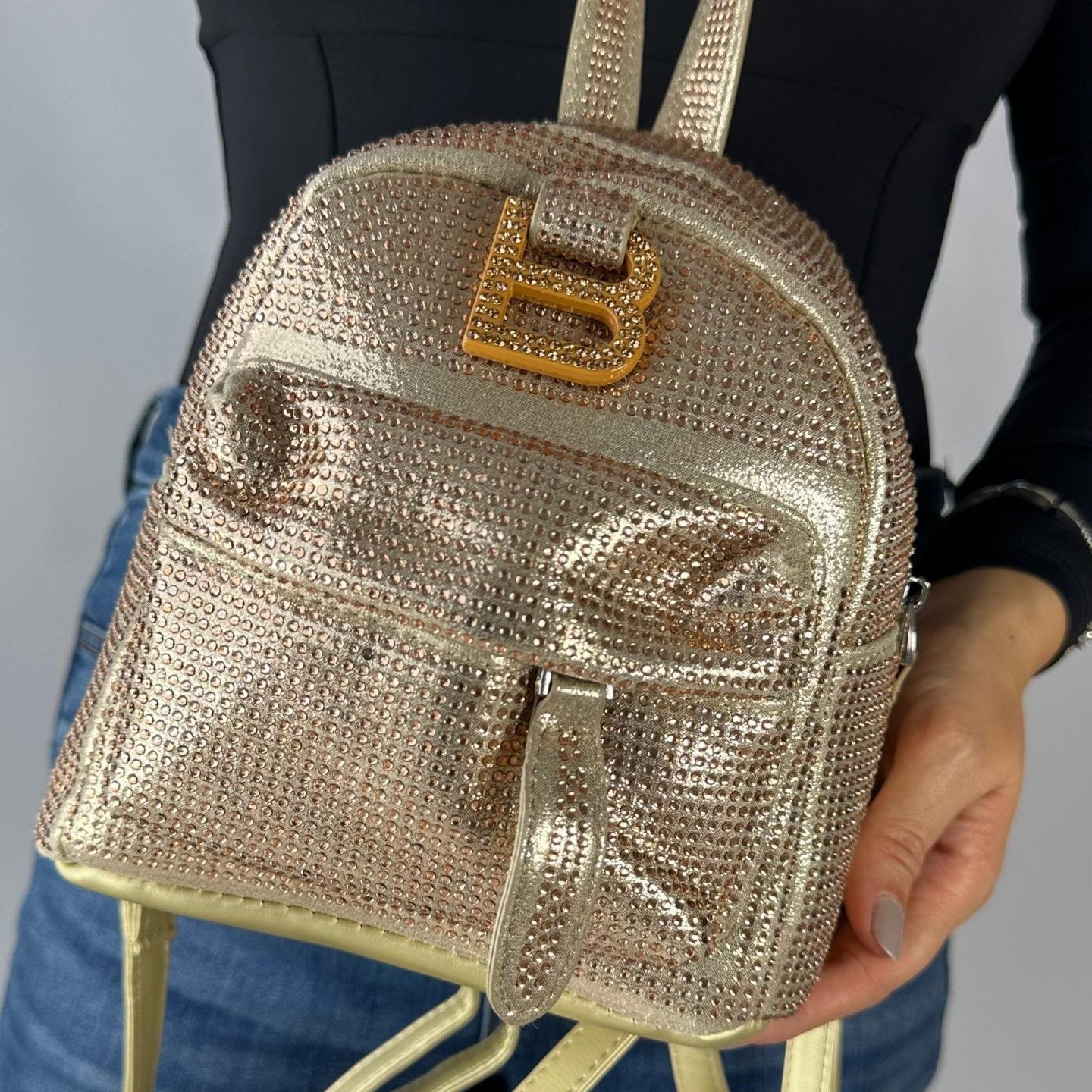 Morral dorado apliques brillantes   19cm* 20cm* 10cm   94505  C-B