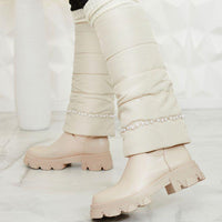 Bota caña alta beige aplique perlas suela 4cm  C-284   C7