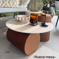 Mesa de centro travertino piedra sintetizada base madera  80cm* 35cm* 28cm