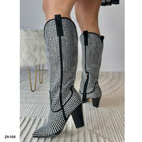 Bota texana apliques brillantes tacon 9cm  255-145