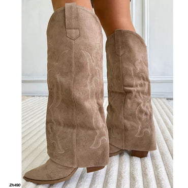 Bota texana beige doblez detalles tacon 8cm   2588A  C-159