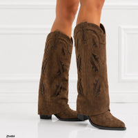 Bota texana cafe doblez detalles tacon 9cm  2563A  C-154