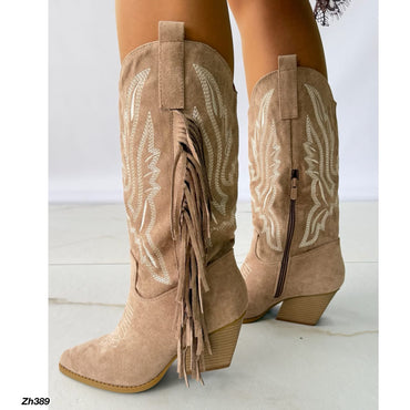 Bota texana beige detalle flecos tacon 7cm  2P9A-X8848-08  C-134