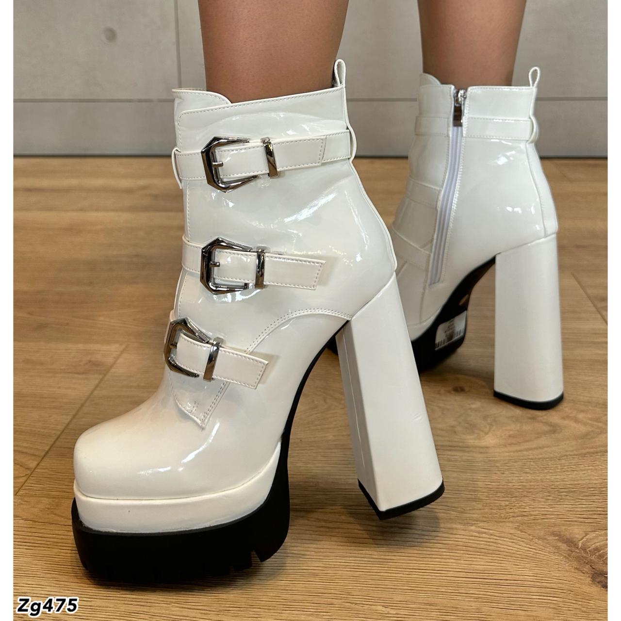 Botin blanco charol correas plataforma 5cm tacon 14cm  BT09#  C-1