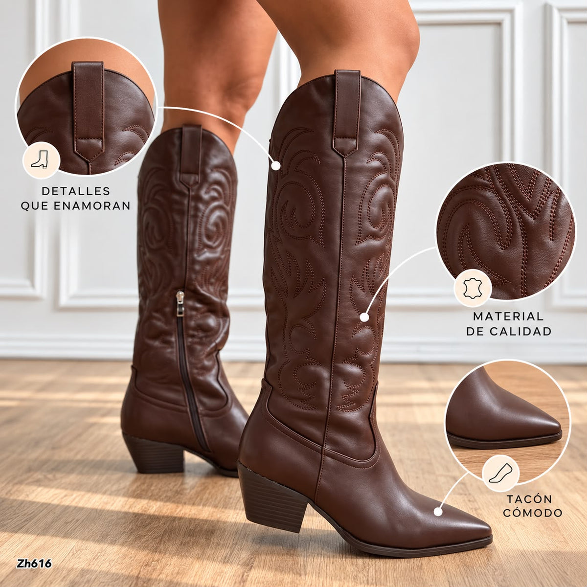 Bota texana café tacon 6cm  HX3325-B0196