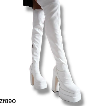 Bota caña alta blanca plataforma 4cm tacon 13cm  D7973  C-43