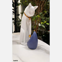 Set gato blanco y raton azul detalle dorado  12cm* 10cm* 30cm  -  8cm* 7cm* 13,5cm