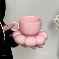 Taza plato burbuja rosado ceramica