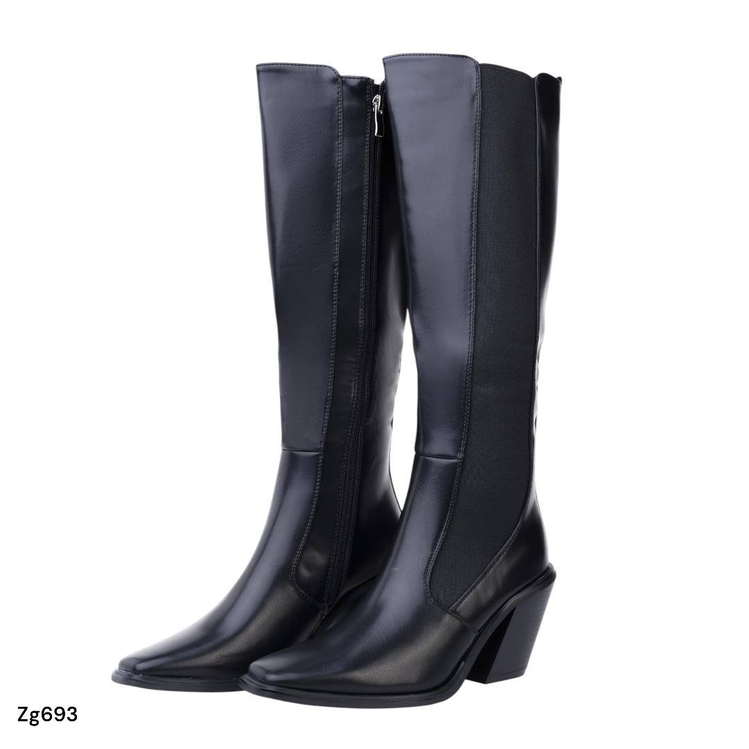 Bota caña alta negro detalle resorte tacon 8cm  C-215  C-94