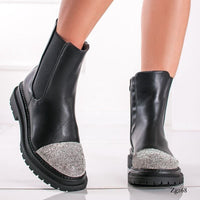 Botin negro apliques plateado brillantes suela 4cm  5182-6A  C-51