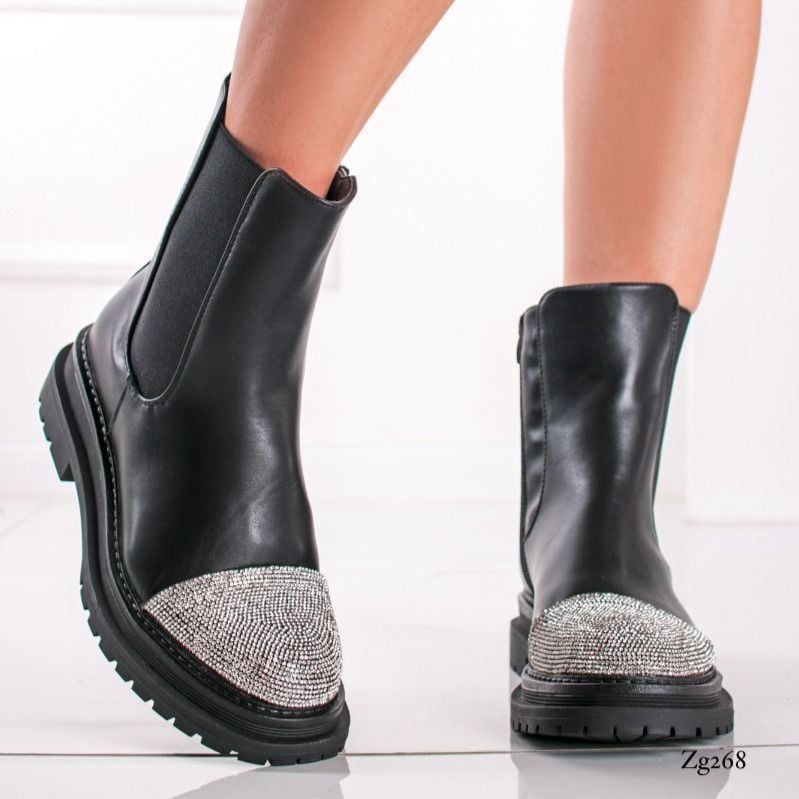 Botin negro apliques plateado brillantes suela 4cm  5182-6A  C-51