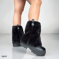 Botin negro doblez tela peluche suela  6cm   2P9A-AX3435-09   C-24