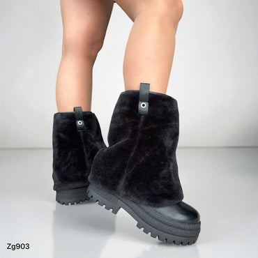 Botin negro doblez tela peluche suela  6cm   2P9A-AX3435-09   C-24