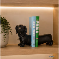 Articulo decorativo perro salchicha negro cuña libros 13cm* 18cm
