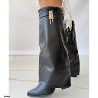Bota caña alta negro doblez detalle plateado tacon 9cm  AA9B-X3216-58  C-147