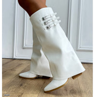 Bota texana blanco doblez broches plateado tacon 8cm    HX3108-B0208
