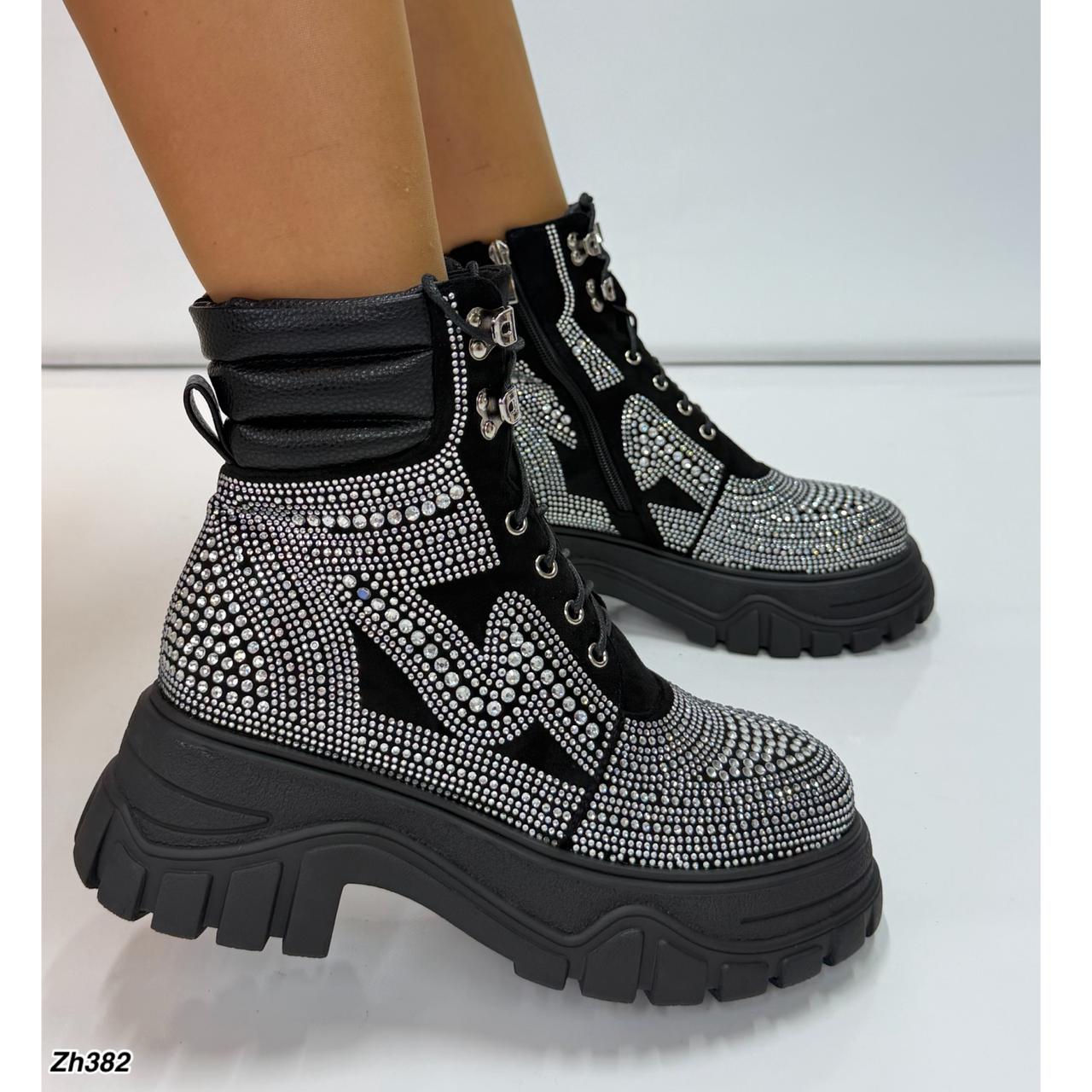Botin negro apliques plateado brillantes suela 6cm  HX3195-B9647