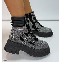 Botin negro apliques plateado brillantes suela 6cm  HX3195-B9647