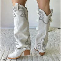 Bota texana beige doblez apliques plateado tacon 7cm  HX3170-B9577