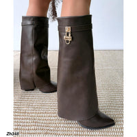 Bota texana café doblez detalle dorado tacon 9cm  A9532  C-121