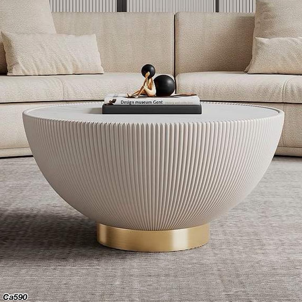 Mesa de policuero grande beige piedra blanco  70cm* 36cm