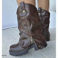Bota cafe doblez detalle cierre lateral suela 5cm  KMF3   C-87