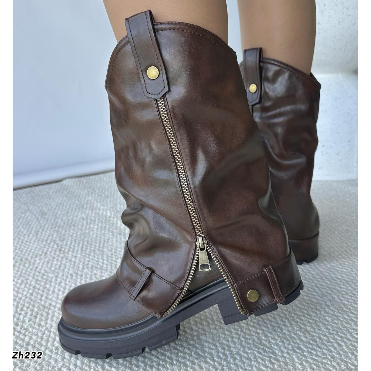 Bota cafe doblez detalle cierre lateral suela 5cm  KMF3   C-87